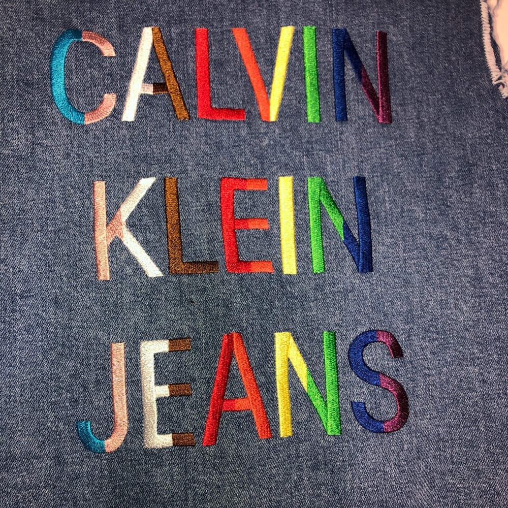 Calvin Klein Blue Denim Embroidered Vest Size XL - Picture 10 of 14